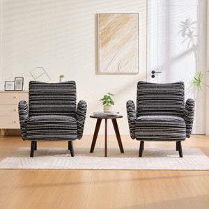Set of 2 Boucle Accent Chairs with Wooden Legs and Side Storage Pockets, Modern Armchairs for Living Room, Bedroom or Office-Koiai - 1 of 4