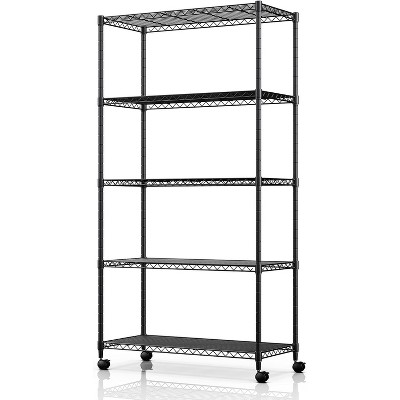 Vynxaria Black 5-Shelf Utility Storage Shelves, Heavy Duty Adjustable Rack, 29.92" D x 13.98" W x 61.09" H