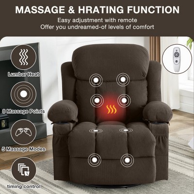 Ridstar Rocking Massage Sofa with Heating Function and Cup Holder For Bedroom & Living Room-Brown