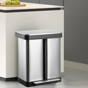 Dual Trash Can for Kitchen, 2x30L (2x8 Gal) Stainless Steel Kitchen Garbage Can, Rectangular Hands-Free Recycling Step Trash Can - 1 of 4