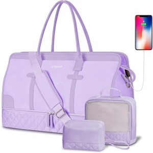 3-Piece Weekender Duffle Bag Set for Women with Shoe Compartment & Wet Pocket, Large Travel Carry-On Tote with Toiletry Bag - 1 of 4