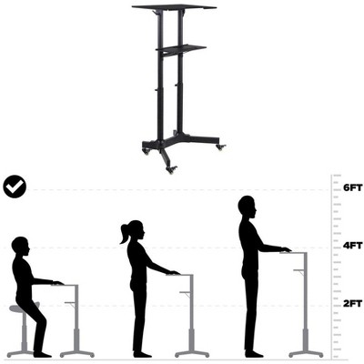 Black Aluminum Adjustable Mobile Standing Desk with Casters