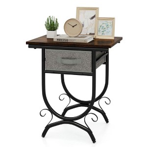 Resenkos Elegant Fabric Drawer Side Table - Sturdy Carved Metal Frame, Chic Multifunctional Nightstand for Living Room Decor, Black & Gray - 1 of 4