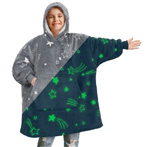 PAVILIA Wearable Blanket Sweatshirt Kids Boy Girl, Warm Cozy Giant Hoodie, Fleece Faux Shearling Oversized Sweater, Big Pocket - 1 of 4
