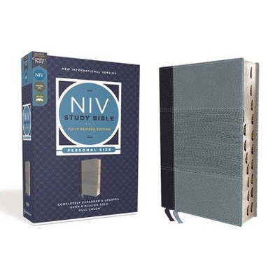 NIV Study Bible, Fully Revised Edition, Personal Size, Leathersoft, Navy/Blue, Red Letter, Thumb Indexed, Comfort Print - by  Zondervan