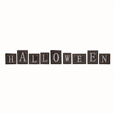 Transpac Wood 54.25 in. Multicolor Halloween Uneven Block Decor Set of 9
