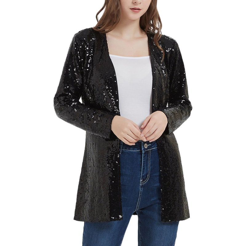 Anna-Kaci Women's Sequin Jacket Open Front Coat Blazer Party Cocktail Outerwear Cardigan, 1 of 7