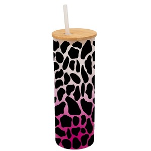 Elanze Designs Giraffe Animal Print Wrap-Around Design 25 Ounce Frosted Gradient Glass On-The-Go Coffee Travel Skinny Tumbler Mug Cup, Bamboo Lid and - 1 of 1
