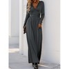 Women's Long Sleeve Lace V Neck Maxi Dress Bodycon Empire Wrap High Waist A Line Pleated Party Dresses with Slit Dark Grey M - 2 of 4
