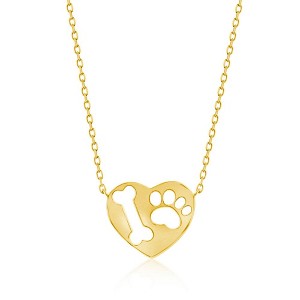 Bella Silver Sterling Silver Paw Print & Bone Cut-out Heart Necklace - Gold Plated - Gold - 1 of 2