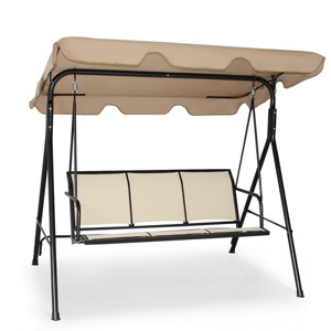 Costway Outdoor Patio Swing Canopy 3 Person Canopy Swing Chair Patio Hammock Brown - 1 of 4