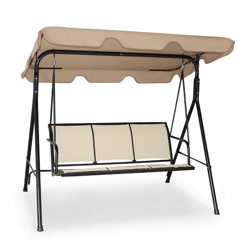 Costway Outdoor Patio Swing Canopy 3 Person Canopy Swing Chair Patio Hammock Brown, 1 of 11