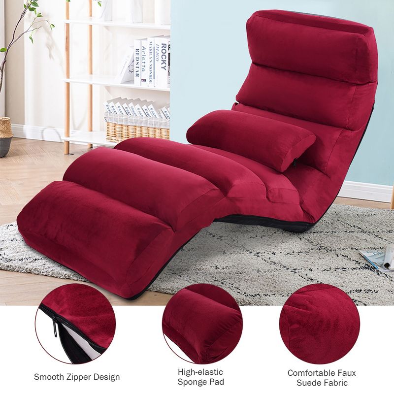 Costway Folding Lazy Sofa Chair Stylish Sofa Couch Bed Lounge Chair W/Pillow Burgundy, 5 of 11