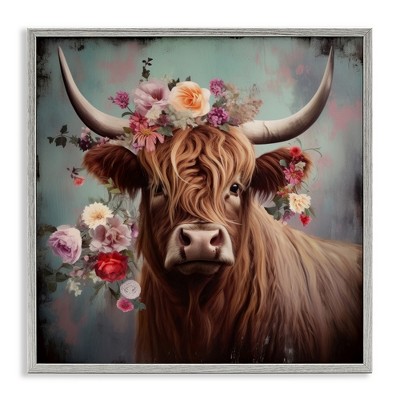 Stupell Industries Cow with Vintage Florals, 12" x 12"