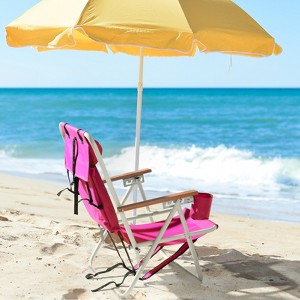 KTMBDW Folding Beach Chair Adjustable Headrest w/4 Flexible Tilt Angle, Cup Holder Portable High Strength Cleanable Fabric for Sand Camping Lawn - 1 of 4
