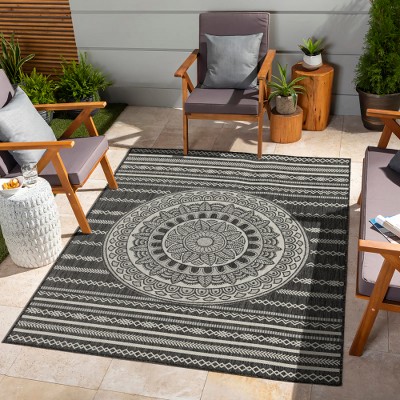Lyngins Indoor/Outdoor Rug, Border Area Rug for Living Room, Durable Polypropylene, Kid/Pet-Friendly Patio Rug, Stain-Resistant Living Room Rug