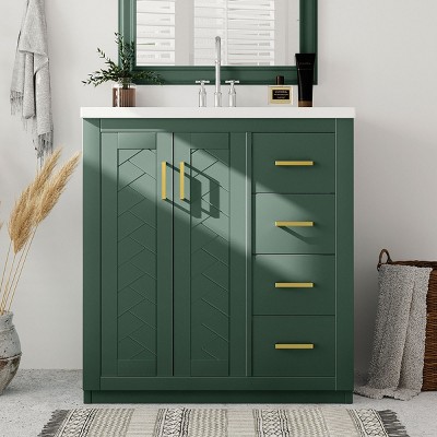 30" Freestanding Bathroom Vanity with Ceramic Sink and 3 Drawers,Solid Wood Storage Cabinet for Small Spaces-The Pop Home