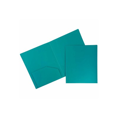 JAM Paper Heavy Duty Plastic Two-Pocket School Folders Teal Blue 108/Pack OX57401B