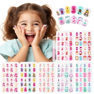 Kids Press On Nails for Girls 8-12 Years, 168Pcs 7 Pack Pre-Glue Short Fake Nails with Full Cover - Christmas & Birthday Gift Set. - 1 of 4