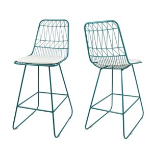 Set of 2 Walcott Modern Iron Counterstool Teal/Ivory - Christopher Knight Home, Blue/Ivory