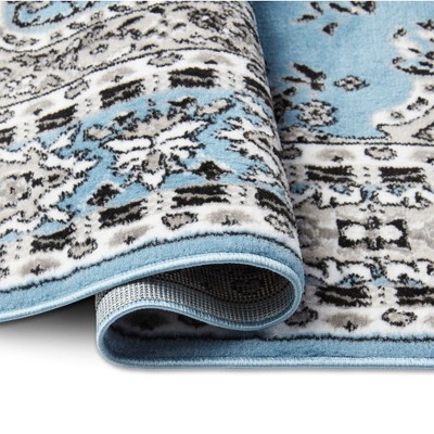 Blue and Grey Synthetic Traditional Medallion Area Rug