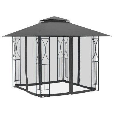 Anthracite Steel Outdoor Gazebo with Mesh Sidewalls
