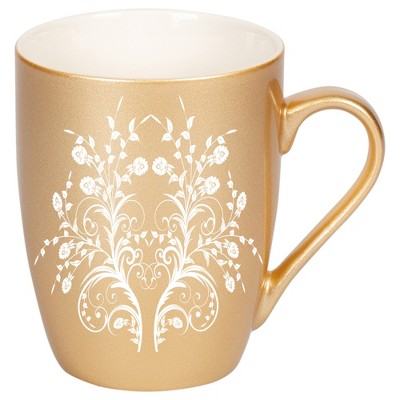 Elanze Designs Damask Floral Mirror Vegas Gold 10 ounce New Bone China Coffee Cup Mug