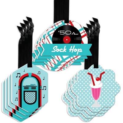 Big Dot of Happiness 50's Sock Hop - Assorted Hanging 1950s Rock N Roll Party Favor Tags - Gift Tag Toppers - Set of 12