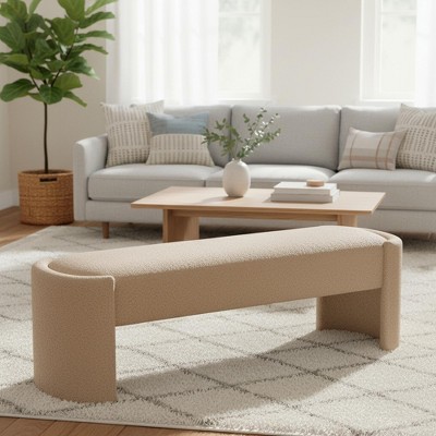 Homy Casa Upholstered Modern Accent Bench with Wood Frame, Light Camel