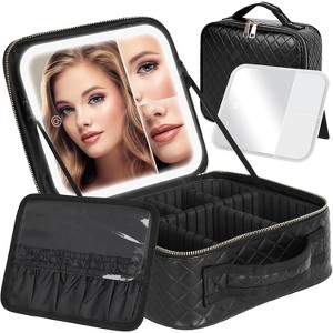 Travel Makeup Bag With Mirror, Portable Makeup Storage Box  Make-up Accessories, Black - 1 of 4