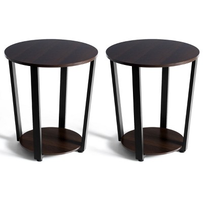 Costway Set of 2 Nightstand Industrial End Table Sofa Side Table Shelf