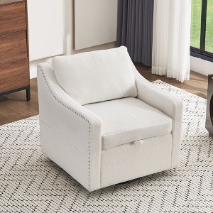 PAGED Boucle Fabric Swivel Accent Chair Living Room Chairs with Soild Wood Round Brown Base Leg for Living Room - 1 of 4