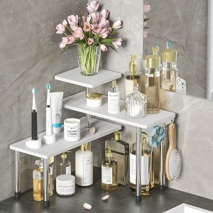 Aoibox Bamboo 3 Tier Corner Shelf White Bathroom Countertop Organizer Space Saving Rack for Kitchen Office Living Room - 1 of 4