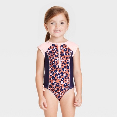 Kid Toddler Baby Girls Bathing Suit Leopard Cat Face One Piece Swimsuit Swimwear 