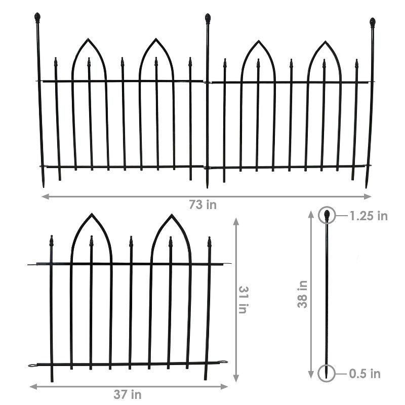 Sunnydaze Outdoor Lawn and Garden Metal Gothic Arch Style Decorative Border Fence Panel Set - 6' - Black - 2pk, 3 of 10