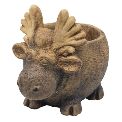 Classic Home and Garden Cement Buddies Indoor/Outdoor Planter with Drainage Hole, Moose, Brown, 7"
