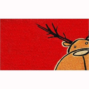 HomeRoots 17" X 29" Red Brown And Black Christmas Outdoor Coir Door Mat - 1 of 4