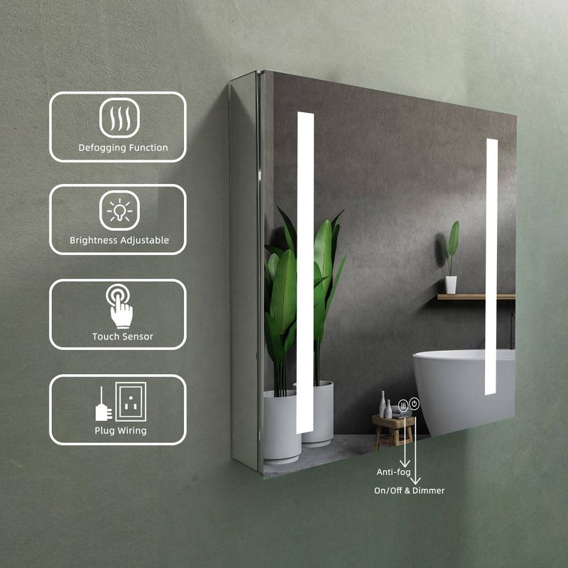 Vyaya Erie 26 in. H Rectangular Silver Aluminum Recessed or Surface Mount LED Mirror Medicine Cabinet, 3 of 15