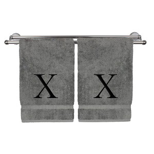 BC BARE COTTON Monogrammed Hand Towel, 100% Turkish Cotton - Set of 2 - Gray - Black Block - 1 of 4
