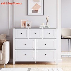 Bedroom Closet 7 Deep Drawers Farmhouse Dresser, Tall Wood Storage Chest Organizer w/Gold Handles - 1 of 4