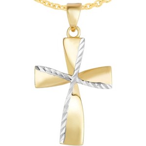 14k Yellow Gold 0.8" Twist Two-Tone Cross Charm Pendant with optional Adjustable Chain Necklace - 1 of 4