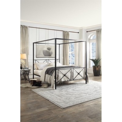 Rapa Queen Black Metal Canopy Platform Bed with Headboard