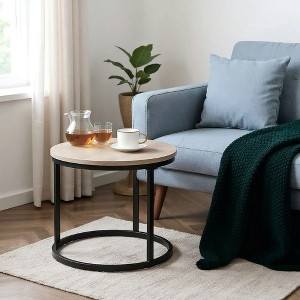 Resenkos Round Nesting Tables Set of 2, Stacking Coffee Table Set with Metal Frame for Living Room, Adjustable Foot Pads, Assembly Required, Grey Gray - 1 of 4