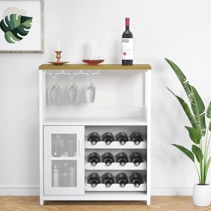 Wine Bar Cabinet, 3-Tier Detachable Wine Rack, Adjustable Shelves, Glass Holders, Mesh Door & Baffle – Small Buffet Sideboard - 1 of 4