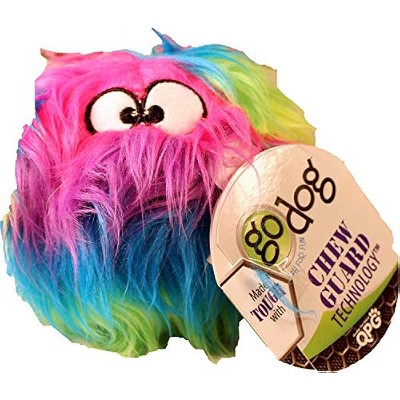 goDog Furballz Squeaky Plush Ball Dog Toy, Chew Guard Technology - Rainbow, Small