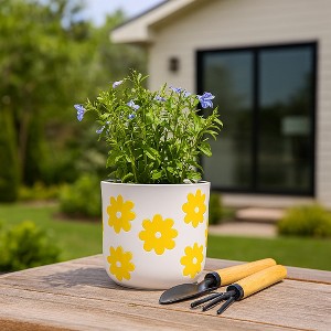 Planter and Flower Pot for Home Decor - Modern Planters with Sweet Floral Print for Living Room, Garden, or Patio Decor - 1 of 4