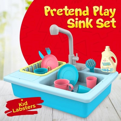 Blue and Yellow Plastic Pretend Play Kitchen Sink Set