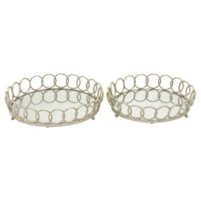 Modern Reflections Iron and Glass Mirror Round Ring Tray Set 2ct - Olivia & May