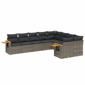 vidaXL Garden Sofa Set Grey PE rattan 9 Piece Set Adjustable Armrests - 1 of 4