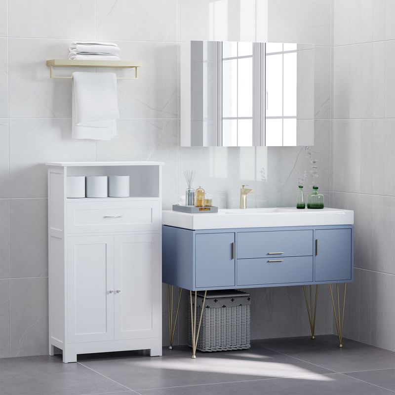 kleankin Modern Floor Bathroom Storage Cabinet Free Standing Cupboard with Drawer and Adjustable Shelf, Entryway Living Room Organizer, 3 of 10